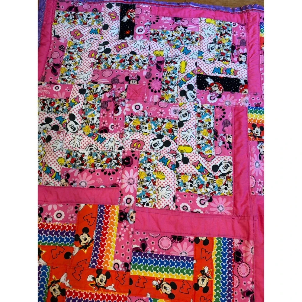 Handmade Disney Mickey Minnie Mouse Patchwork Quilt Kids Blanket 50x50 Cozy Cute